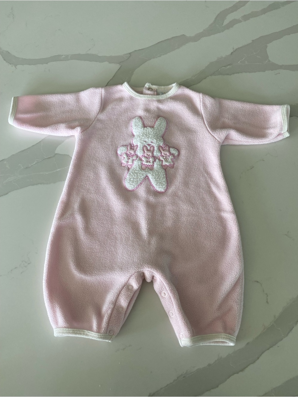 Vintage Bright Future Pink Fleece Bunny Applique baby girl sleeper 0-3M